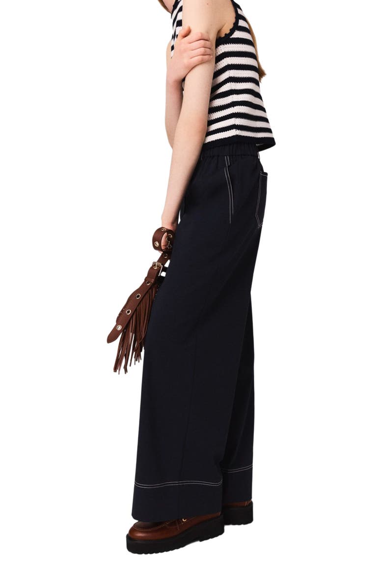maje Cotton trousers with leather belt, Alternate, color, Navy