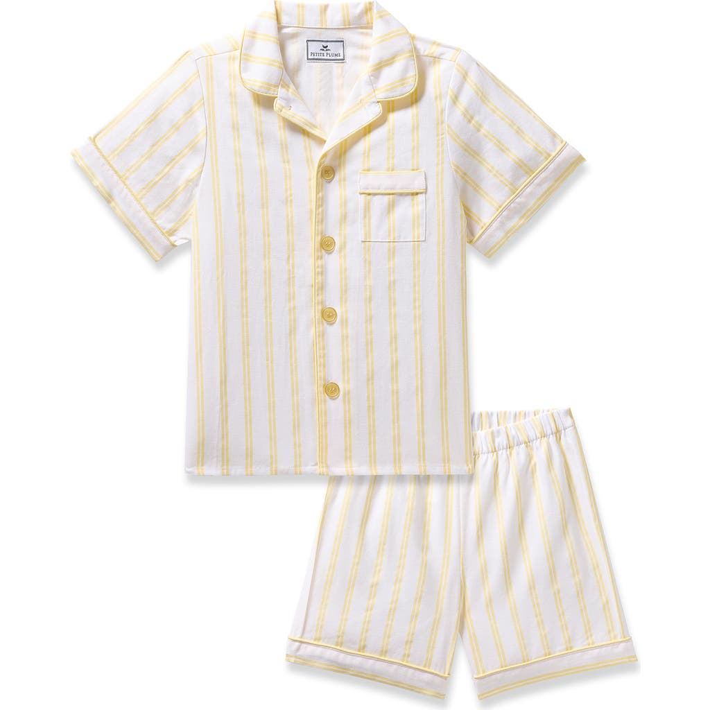 Petite Plume Kids' Stripe Two-piece Short Pajamas In Yellow