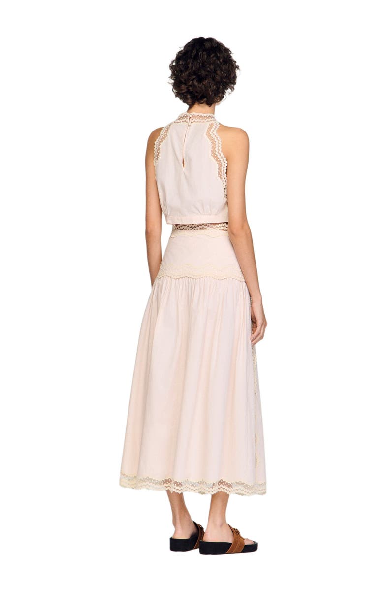 SANDRO Cotton crop top with lace trim, Alternate, color, Light Pink