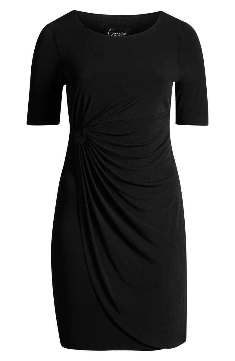 Connected Apparel Faux Wrap Dress, Alternate, color, Black