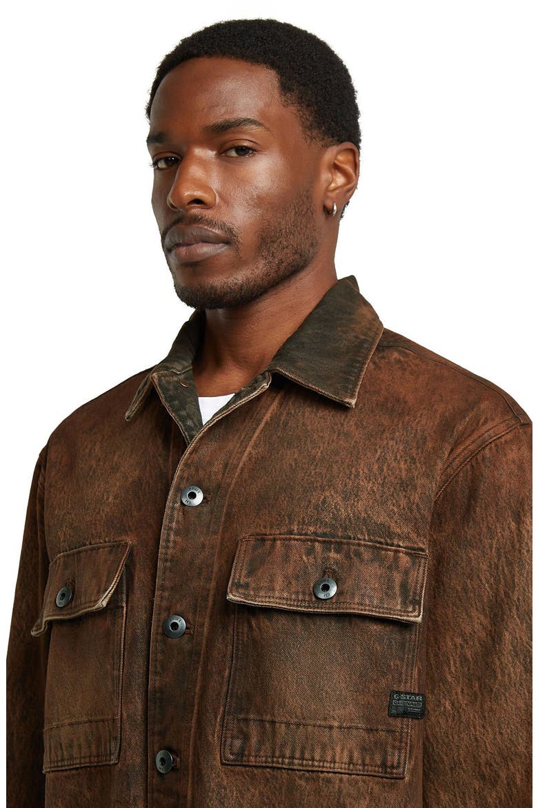 Leather Effect Cotton Denim Chore Jacket, Alternate, color, FADED COGNAC SKIN