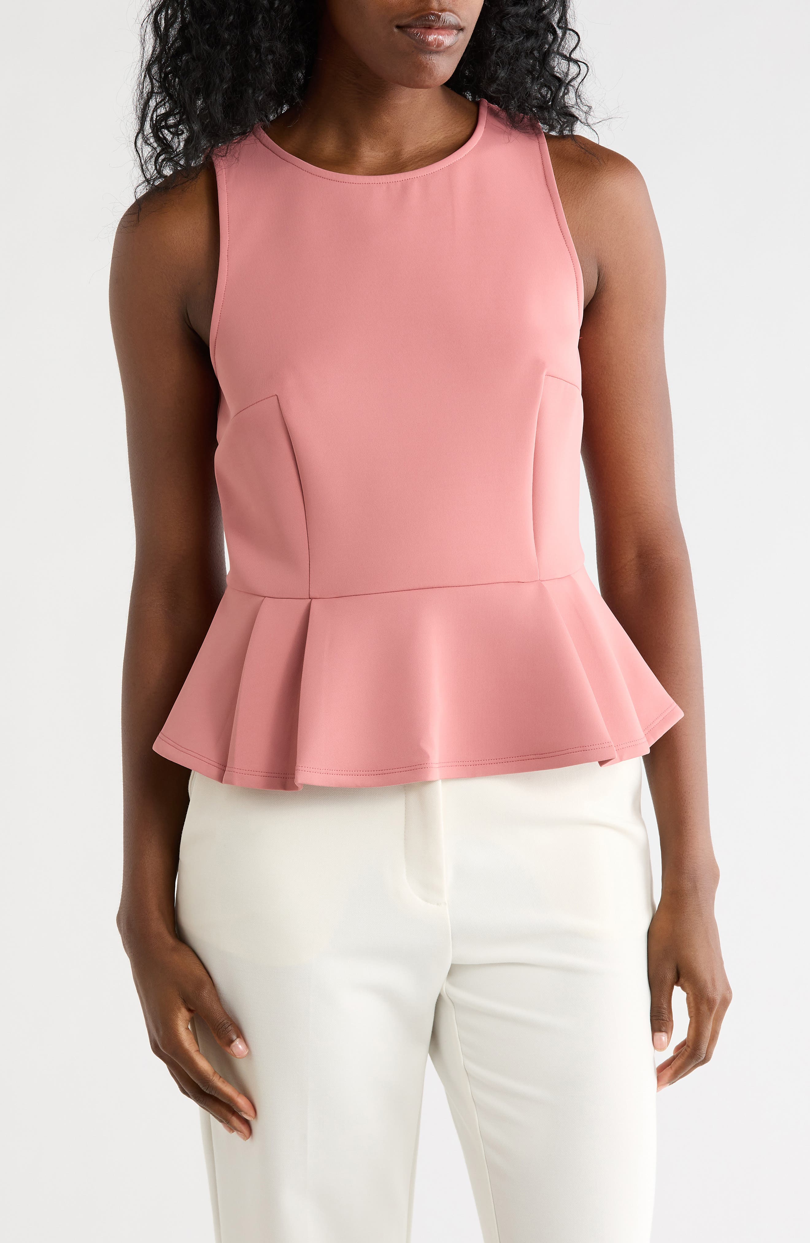 T Tahari Sleeveless Scuba Peplum Top