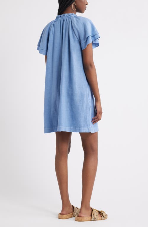 Treasure & Bond Flutter Sleeve Linen Blend Shift Minidress