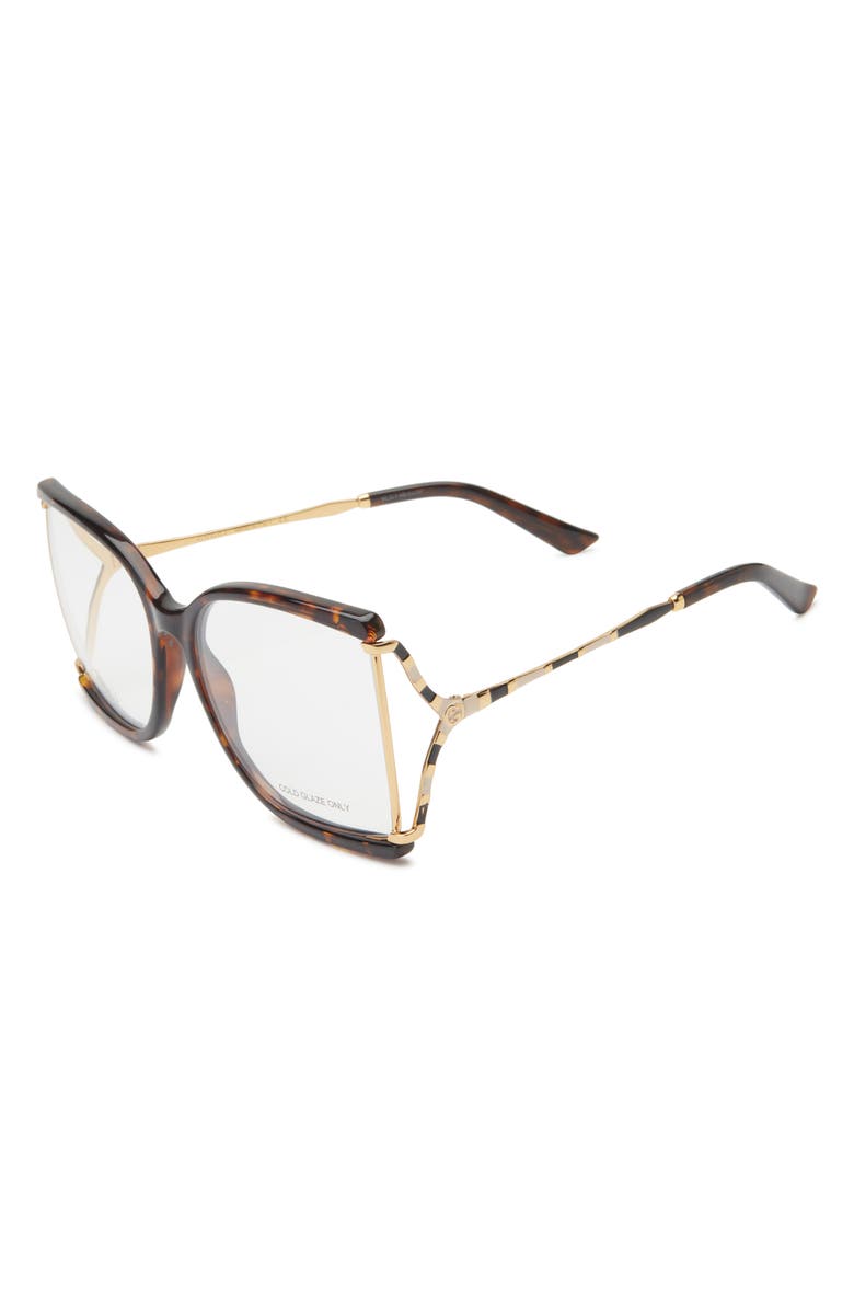 Gucci 60mm Square Optical Frames, Alternate, color, Havana Gold Transparent