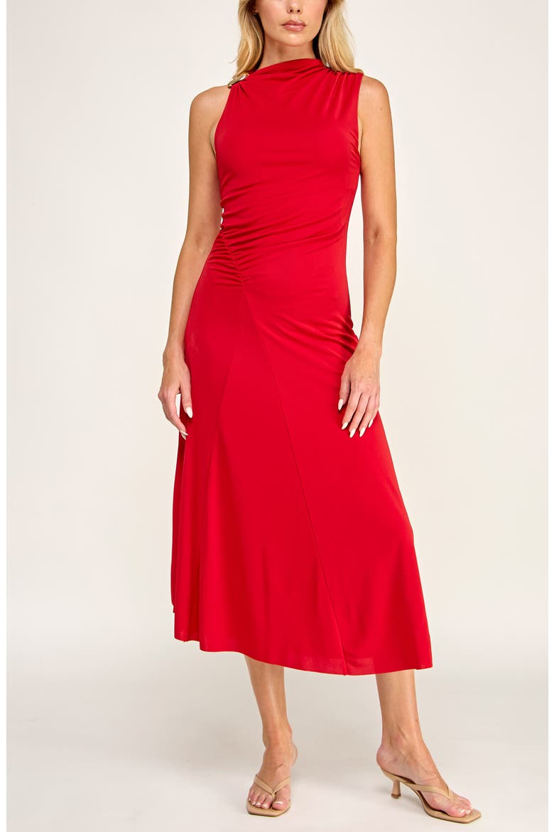 Asymmetrical Knit Midi Dress, Main, color, RED