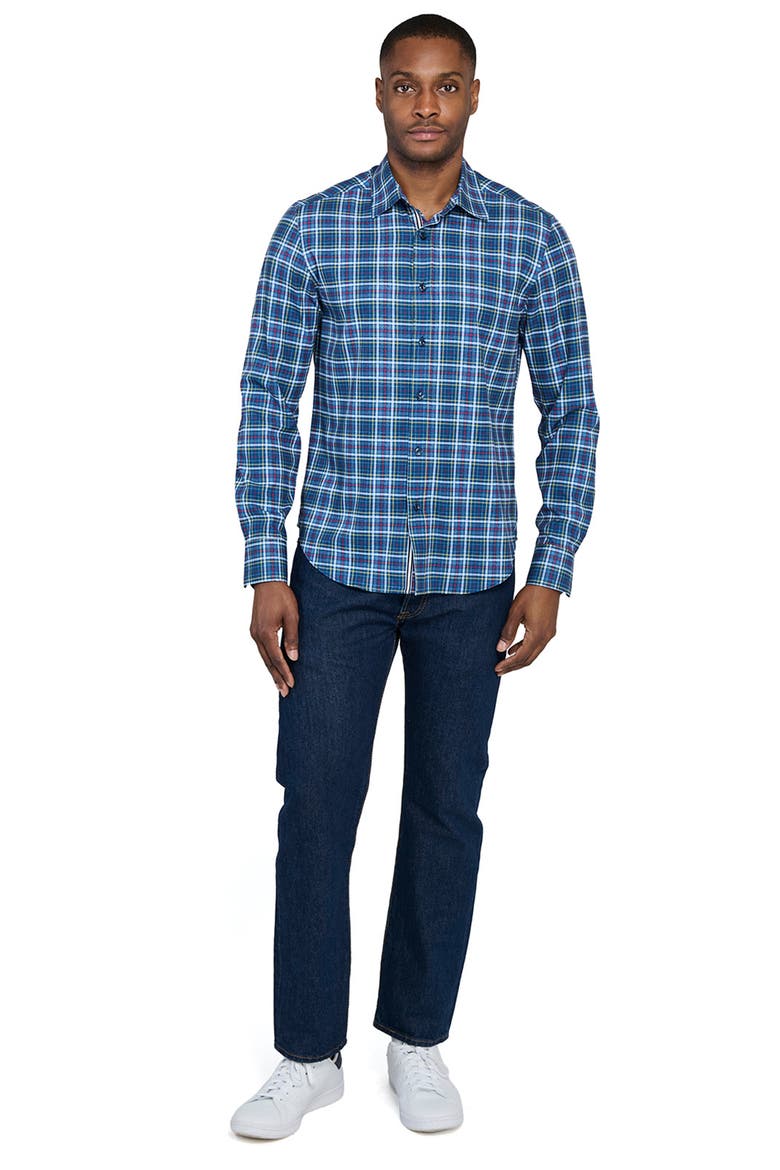 Checked Print Woven Long Sleeve Basic, Alternate, color, NAVY