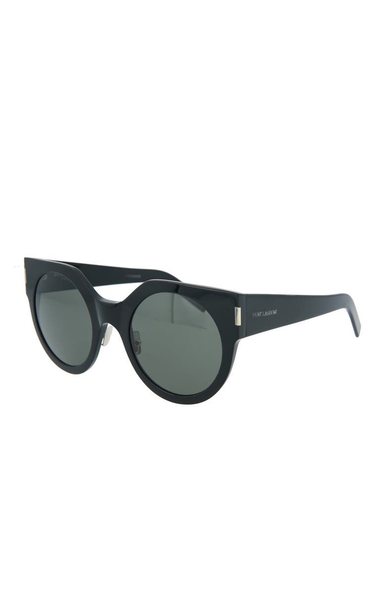 Saint Laurent 52mm Round Sunglasses, Alternate, color, Shiny Black