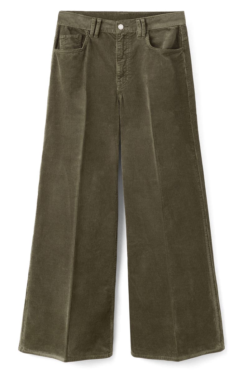 MANGO High Waist Wide Leg Corduroy Jeans, Main, color, Khaki Green