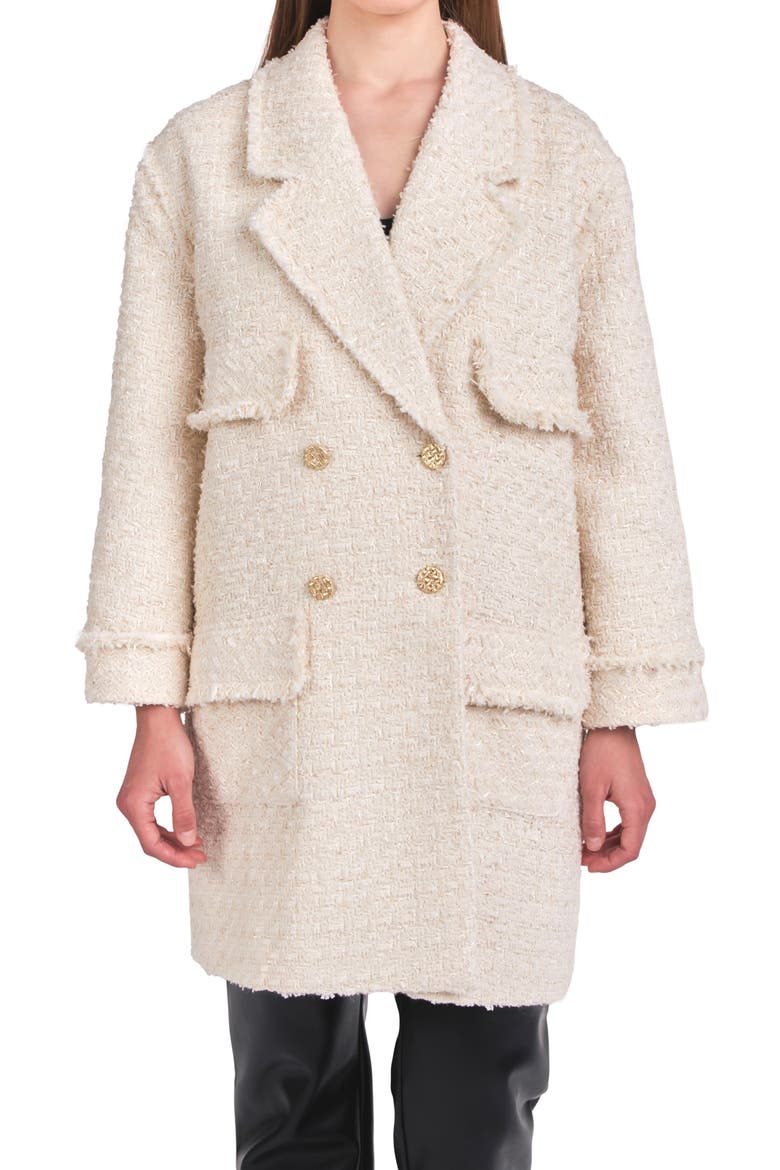 Double Breasted Tweed Coat, Alternate, color, CREAM