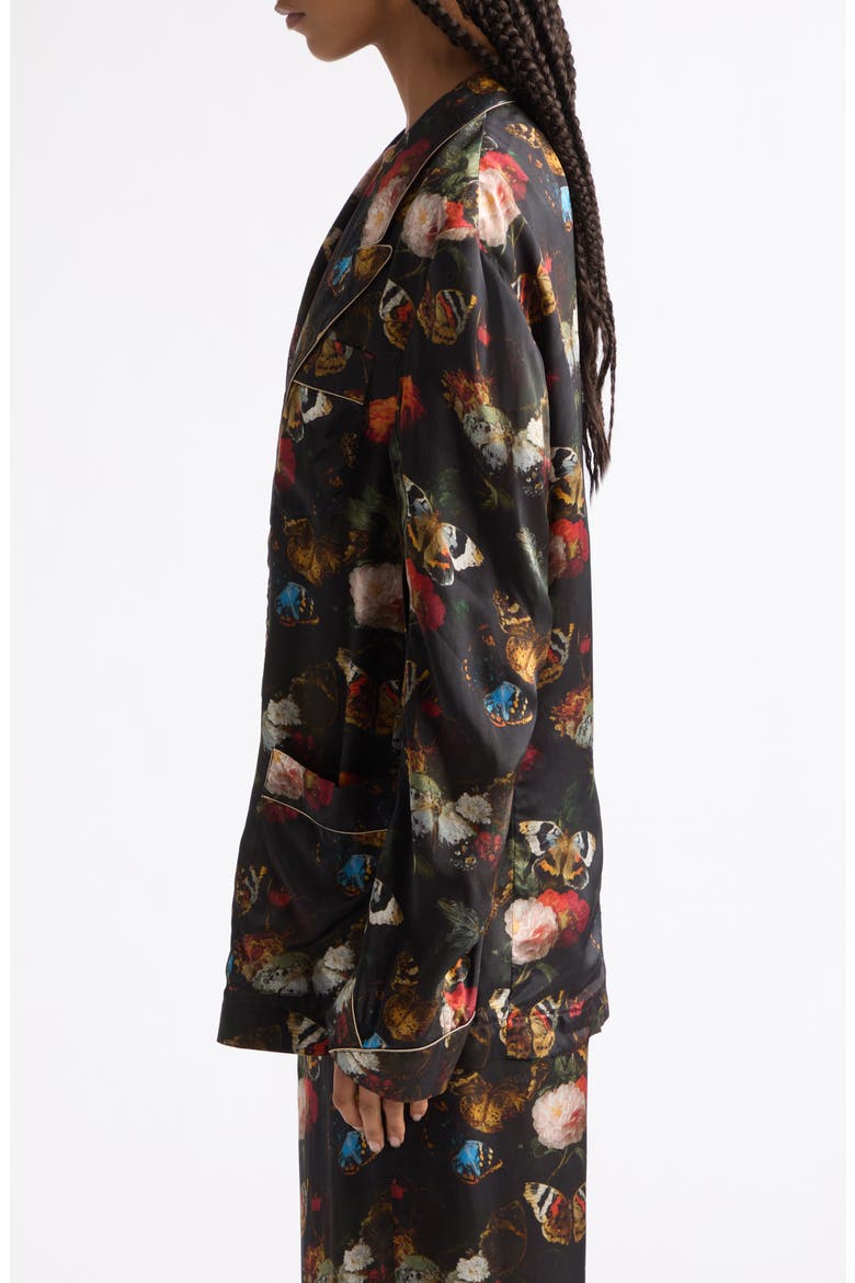 Ragged Peak Lapel Double Breasted Blazer, Alternate, color, BLACK RED FLORAL BUTTERFLY