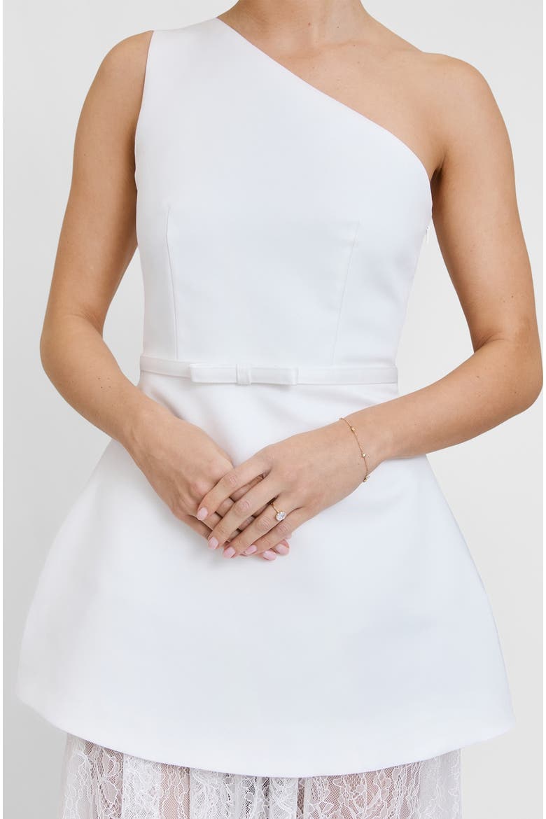 One Shoulder Satin Lace Skirt Dress, Alternate, color, White