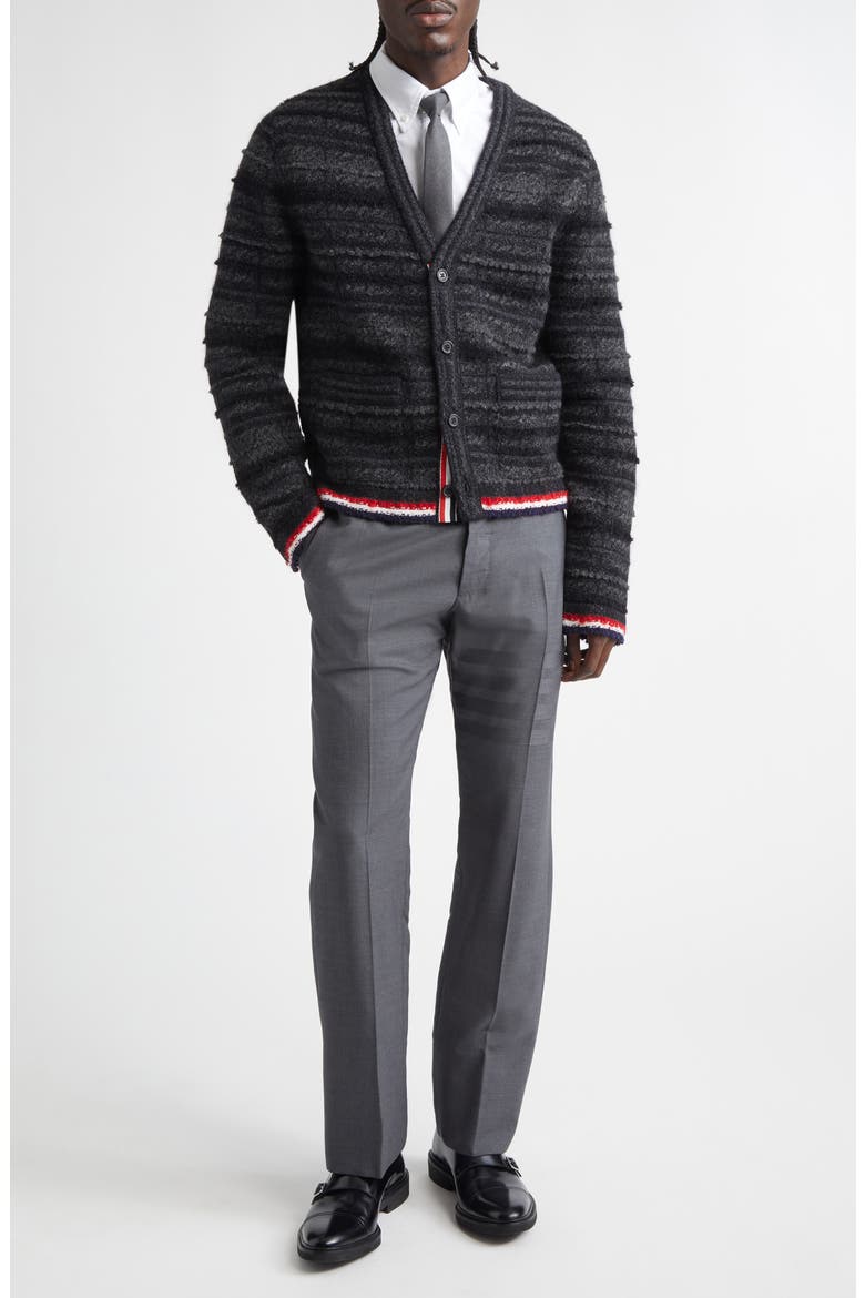 Tartan Check Inlay Jacquard Cardigan, Alternate, color, BLACK