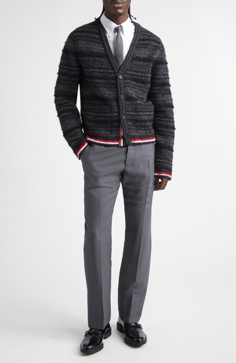 Thom Browne Tartan Check Inlay Jacquard Cardigan, Alternate, color, Black