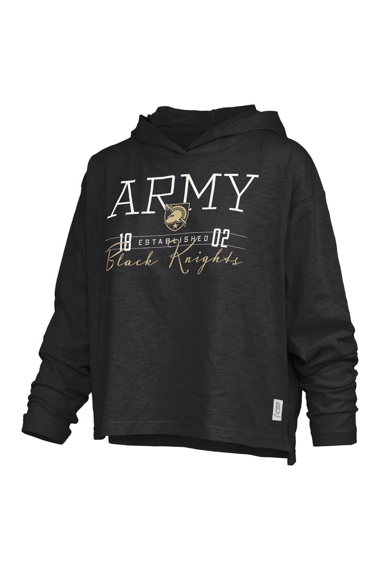 Women's Pressbox  Black Army Black Knights Castillo Slub Waist Length Long Sleeve Hooded T-Shirt, Alternate, color, Black