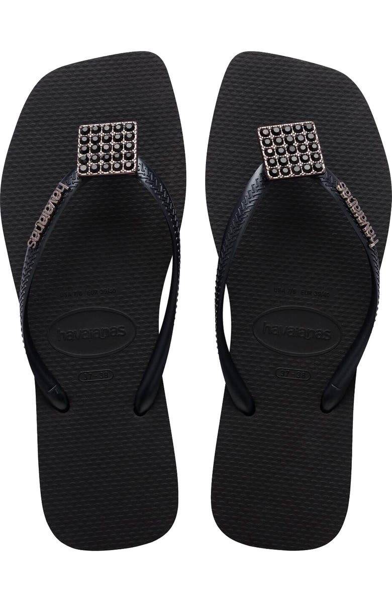 Havaianas Slim Crystal Charm Flip Flop, Alternate, color, Black