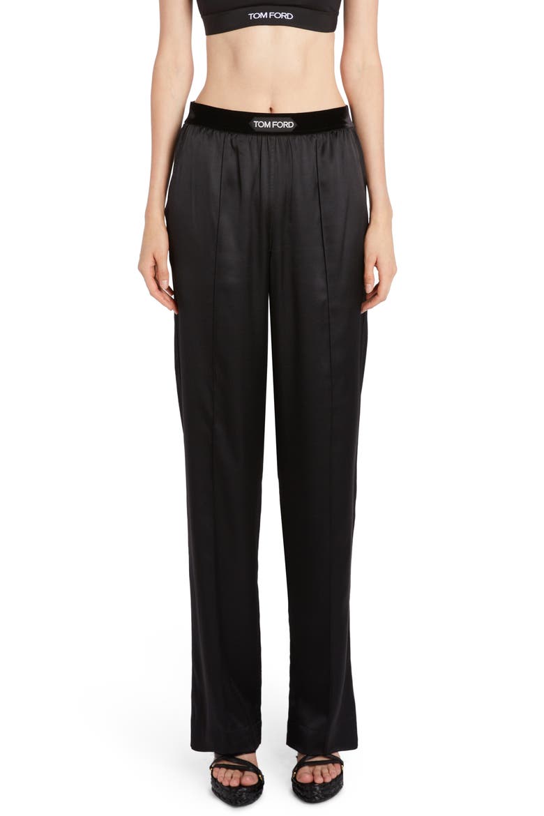 Stretch Silk Satin Pajama Pants, Main, color, BLACK