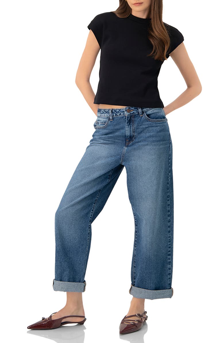 IVONNE Black dropped sleeve top, Alternate, color, 