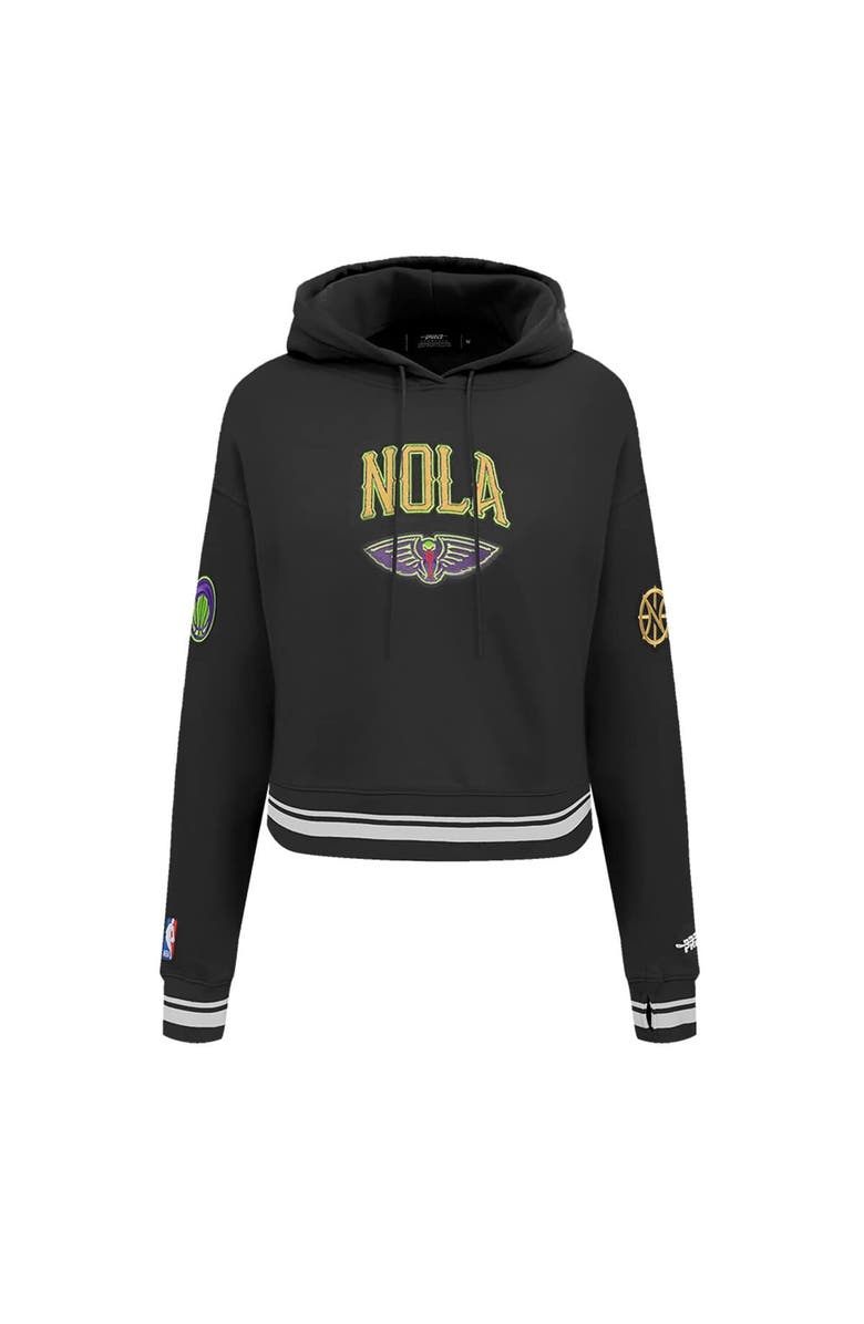 PRO STANDARD Women's Pro Standard Black New Orleans Pelicans 2024/25 City Edition Chenille Applique Cropped Pullover Hoodie, Alternate, color,