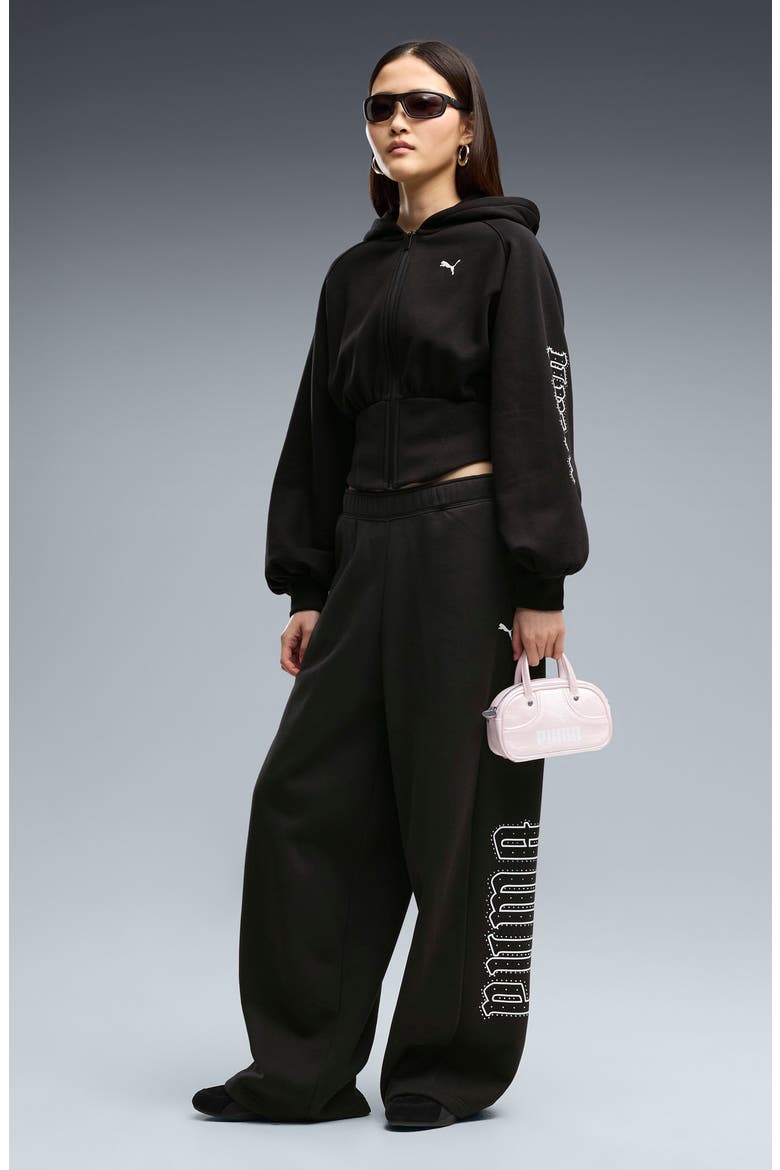 Street Glam Studded Cotton Blend Hoodie, Alternate, color, PUMA BLACK