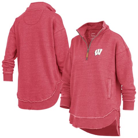 Women's Pressbox Red Wisconsin Badgers Northfork Sojourn Poncho Quarter-Zip Sweatshirt