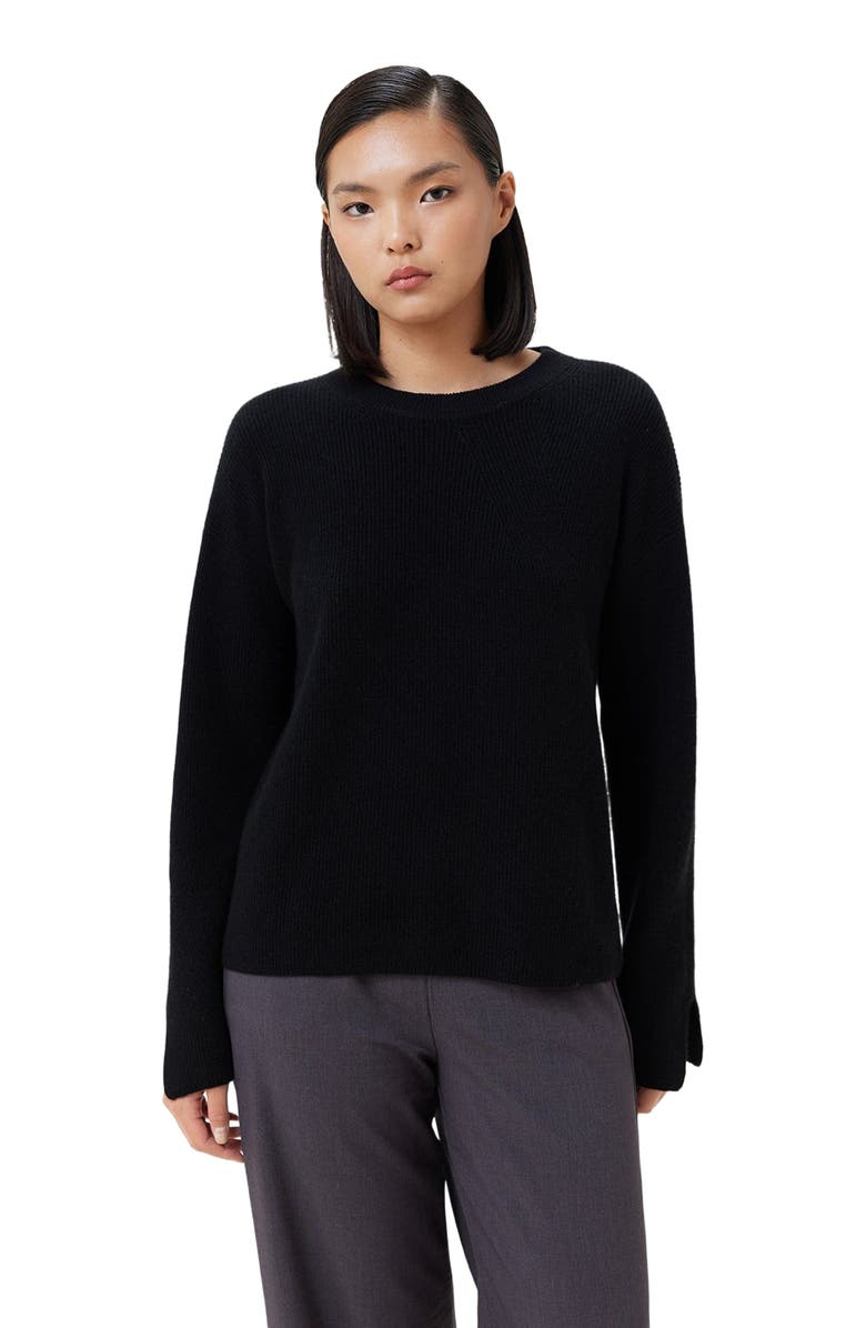 GOBI Mongolian Cashmere Split-Sleeve Cashmere Sweater, Alternate, color, Black
