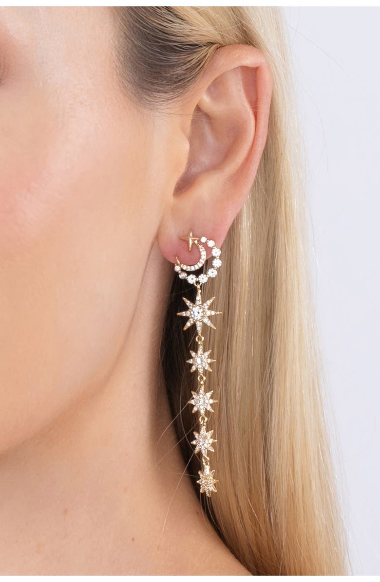 EYE CANDY LOS ANGELES Moon & Star CZ Linear Drop Earrings, Alternate, color, Gold