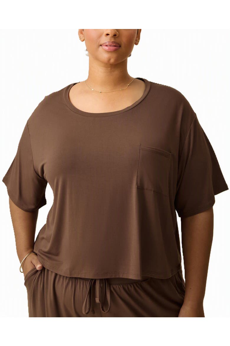 Aria Casual Cropped Short Sleeve Top, Main, color, Chocolate