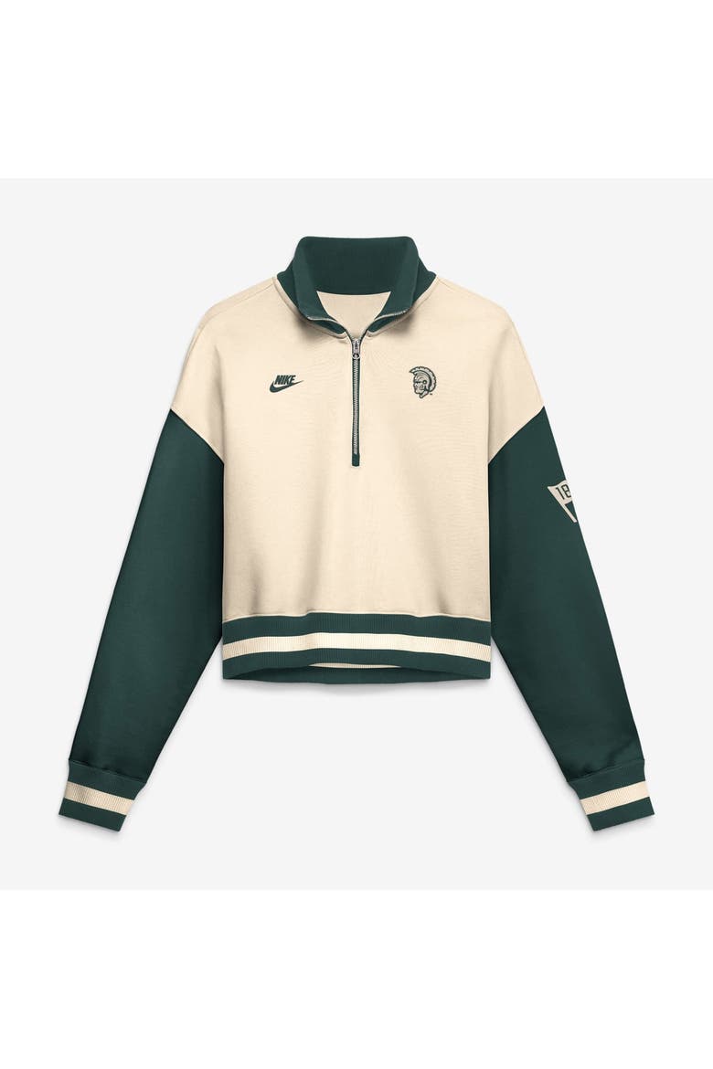 Women's Nike Natural/Green Michigan State Spartans Oversized Legacy Color Block Cropped Quarter-Zip Pullover, Main, color, Natural