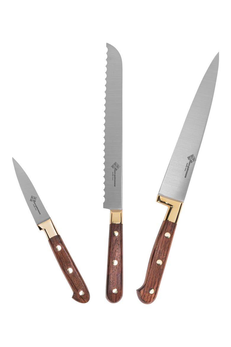 Prince Gastronome 3-Piece Kitchen Knife Set, Alternate, color, WOOD AND GOLD BRASS