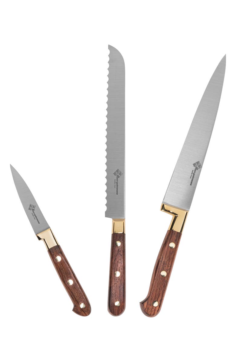 AU NAIN Prince Gastronome 3-Piece Kitchen Knife Set, Alternate, color, Wood And Gold Brass