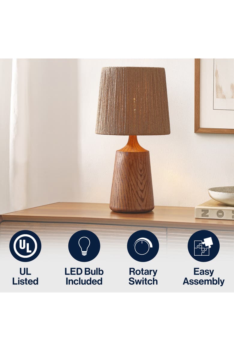 Highland Cottage Tapered Resin/Metal LED Table Lamp with Paper Rope Shade, Alternate, color, Brown Wood Finish