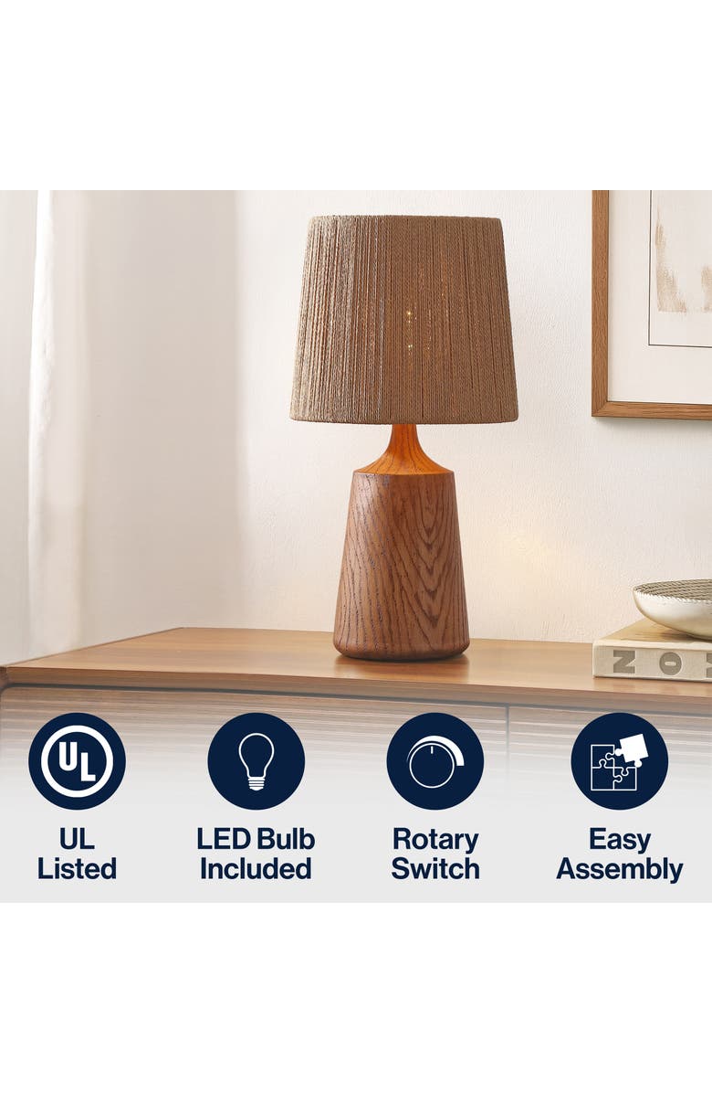 JONATHAN Y Highland Cottage Tapered Resin/Metal LED Table Lamp with Paper Rope Shade, Alternate, color, Brown Wood Finish