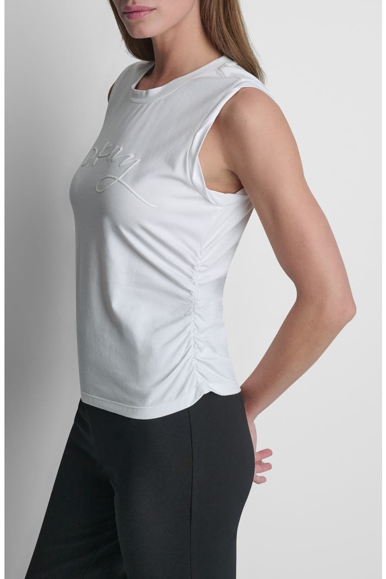 Script Ruched Cotton Blend Tank, Alternate, color, WHITE