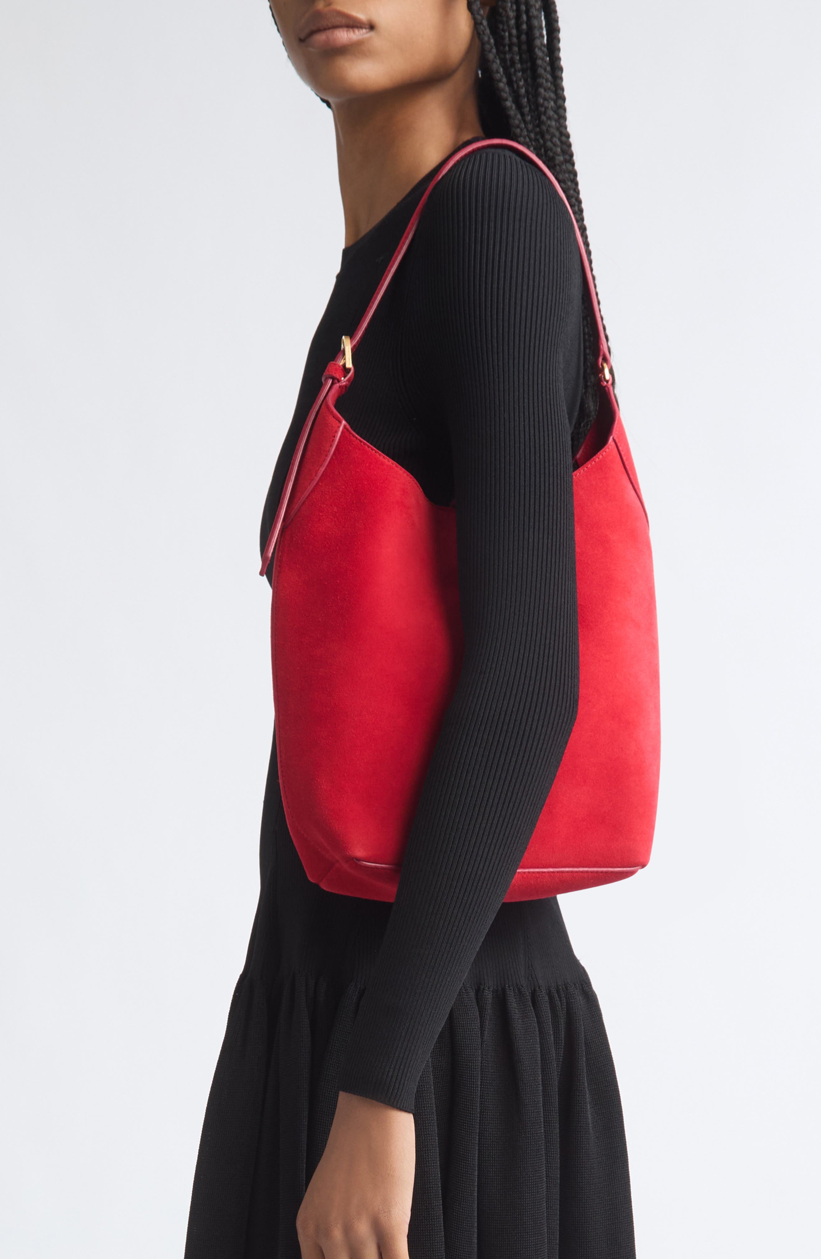 The Siena Suede Bucket Bag, Alternate, color, BERRY RED