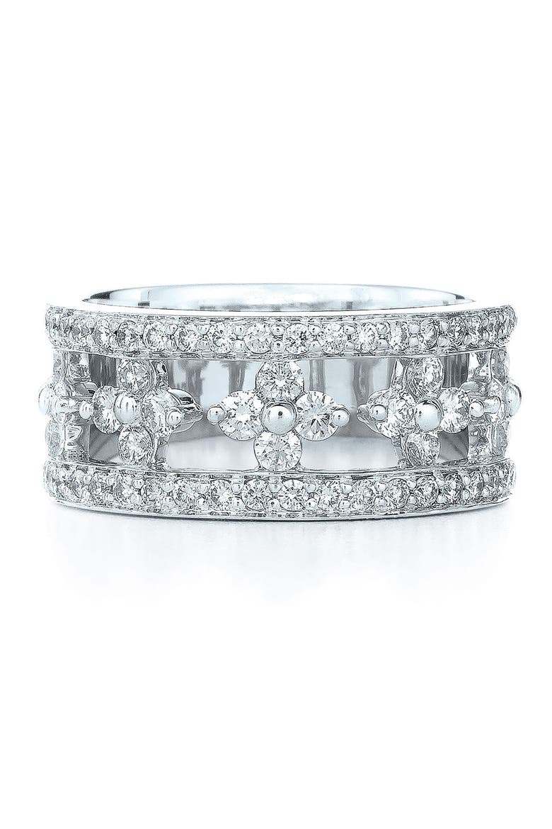 'Jasmine' Floral White Gold & Diamond Ring, Main, color, WHITE GOLD