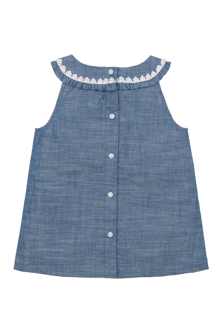 Girls' Organic Sleeveless Ruffle Collar Chambray Button Back Top , Toddler, Alternate, color, Chambray Sleeveless Ruffle