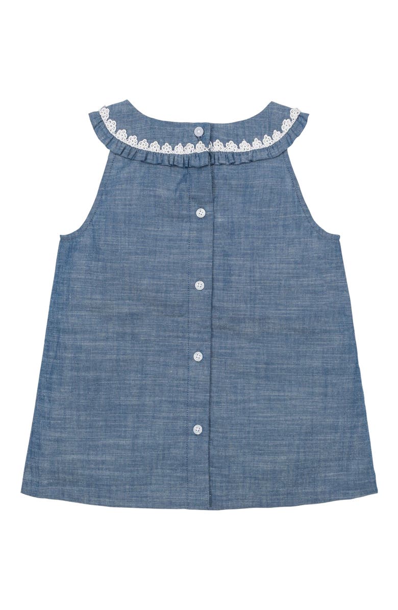 Hope & Henry Girls' Organic Sleeveless Ruffle Collar Chambray Button Back Top , Toddler, Alternate, color, 