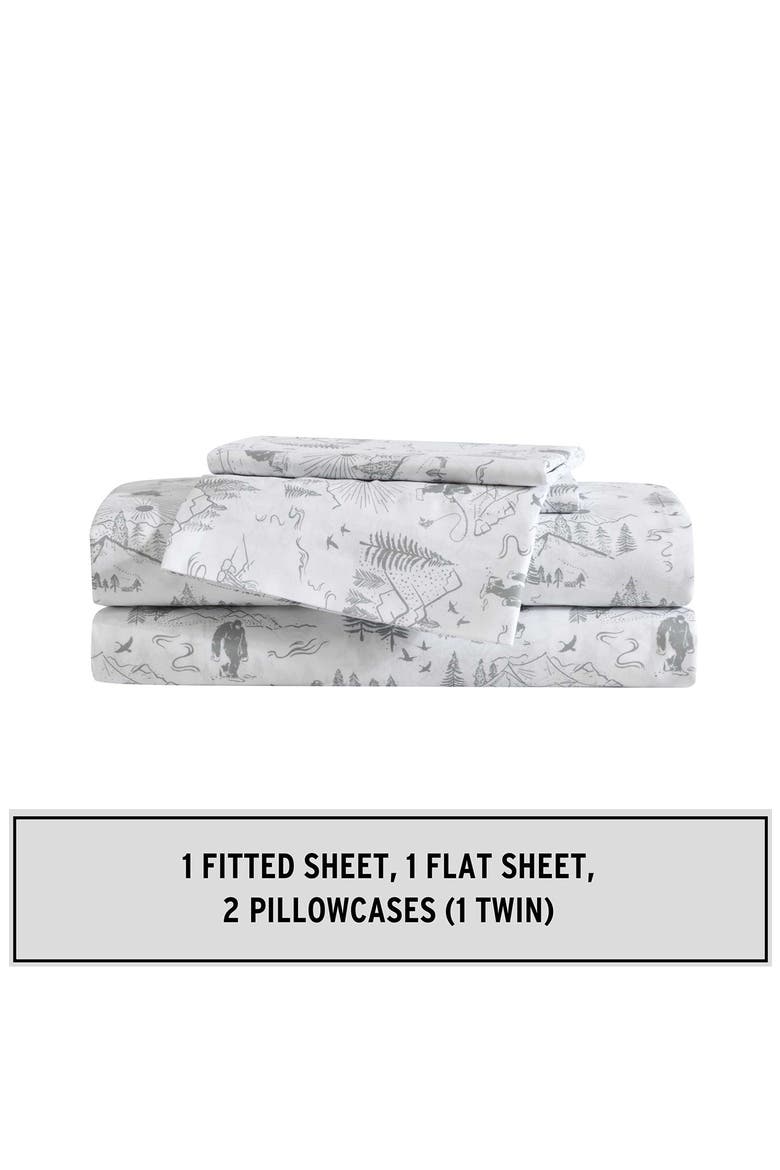 Big Foot Hiking Trip Microfiber Sheet Set, Alternate, color, WHITE/ GREY
