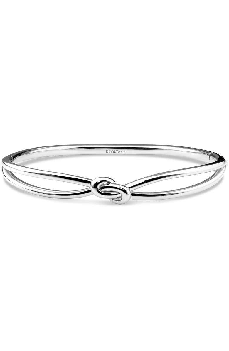 DEVATA Love Knot Bangle Bracelet in Rhodium Plated Sterling Silver, Main, color, Silver