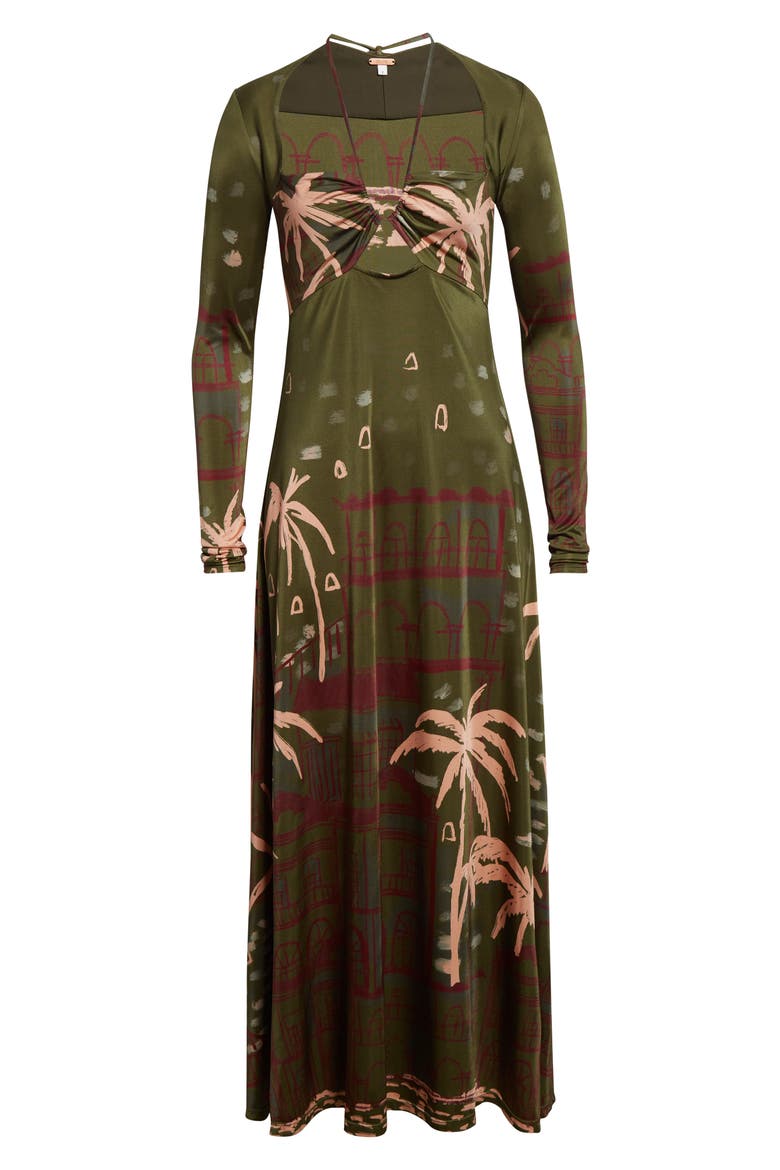 Eternal Tropical Print Long Sleeve Jersey Dress, Alternate, color, GREEN