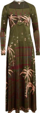 Johanna Ortiz Eternal Tropical Print Long Sleeve Jersey Dress
