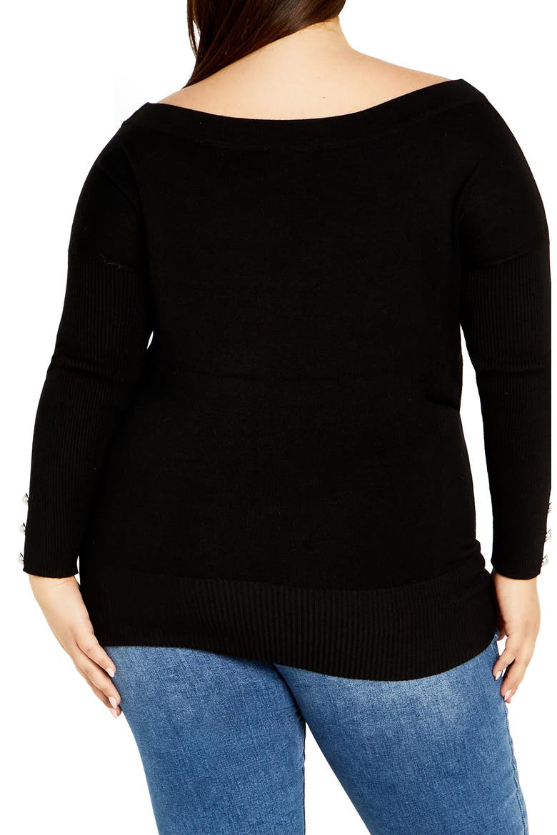 Intrigue Imitation Pearl Button Sweater, Alternate, color, BLACK