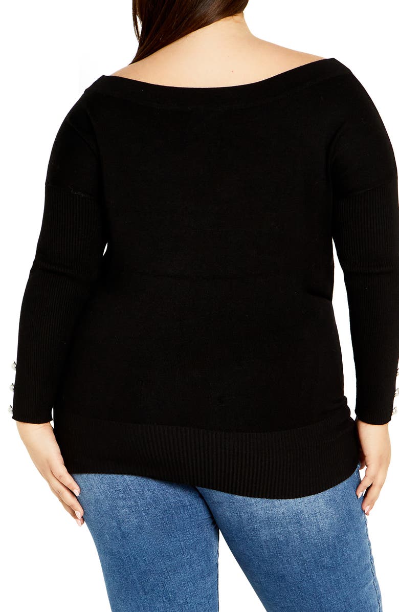 City Chic Intrigue Imitation Pearl Button Sweater, Alternate, color, 