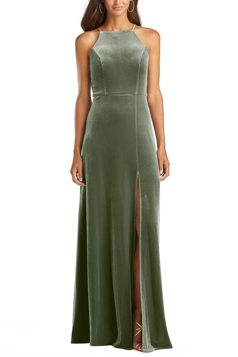 Velvet Halter Gown, Main, color, SAGE