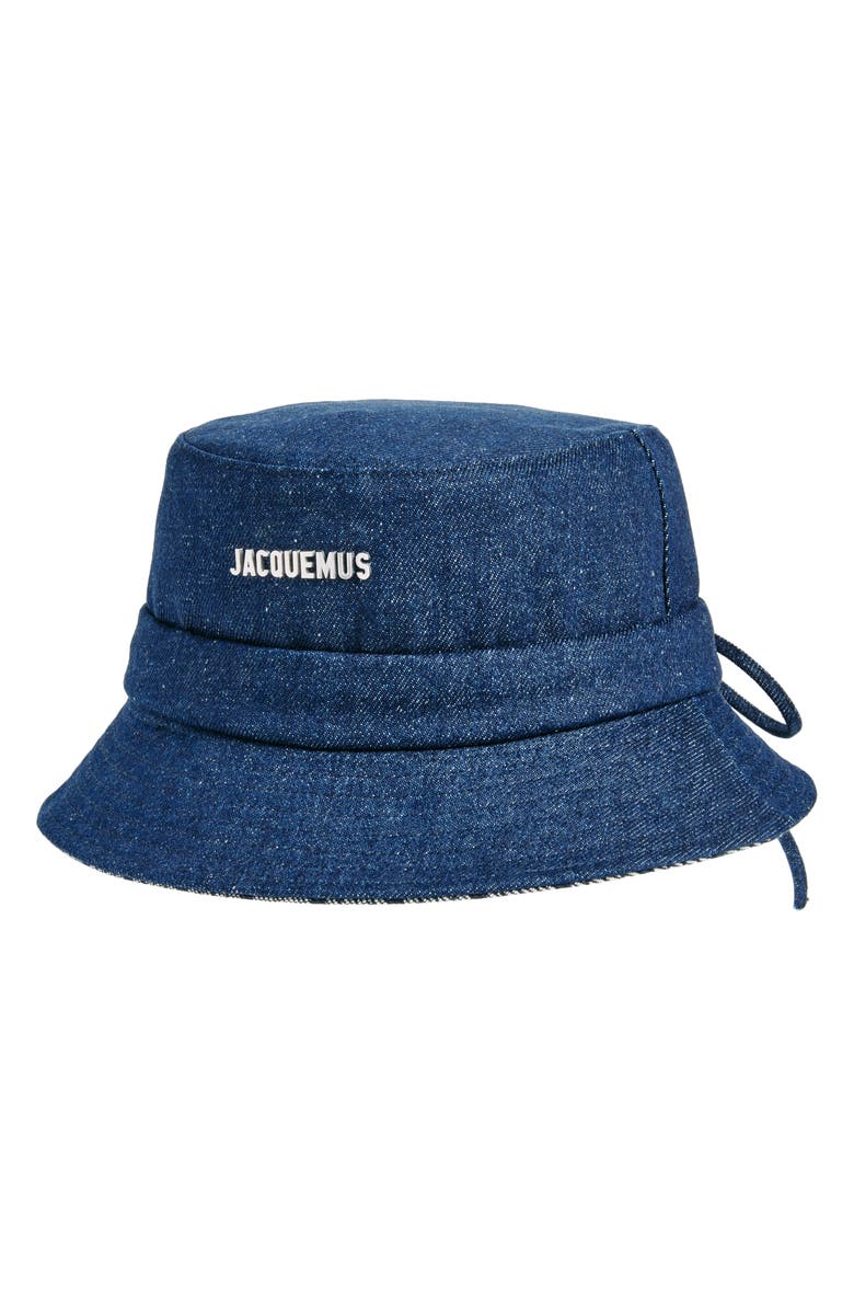 Jacquemus Le Bob Gadjo Denim Bucket Hat, Main, color, Navy/ Navy Stripe 38F