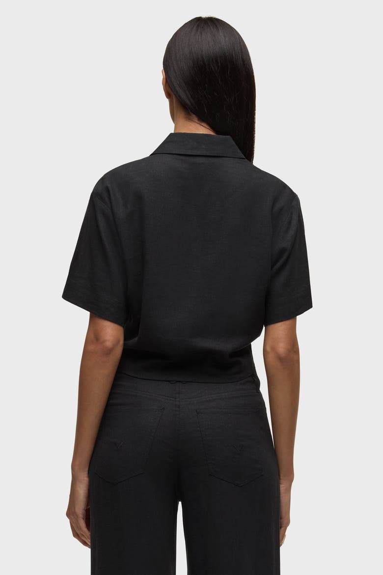short sleeve knotted button down shirt, Alternate, color, black