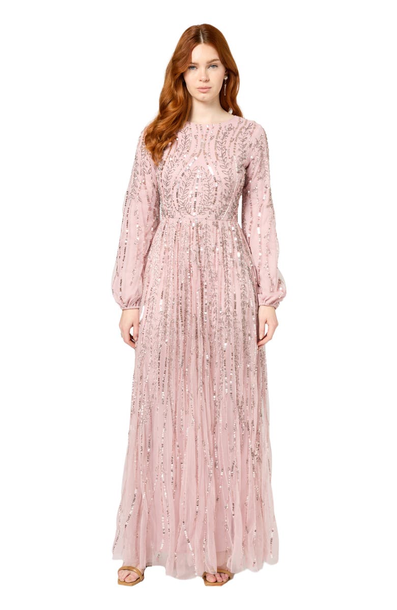 MARYISA Occasion Modest Embellished Sequin Beaded A Line Evening Maxi Dress, Main, color,