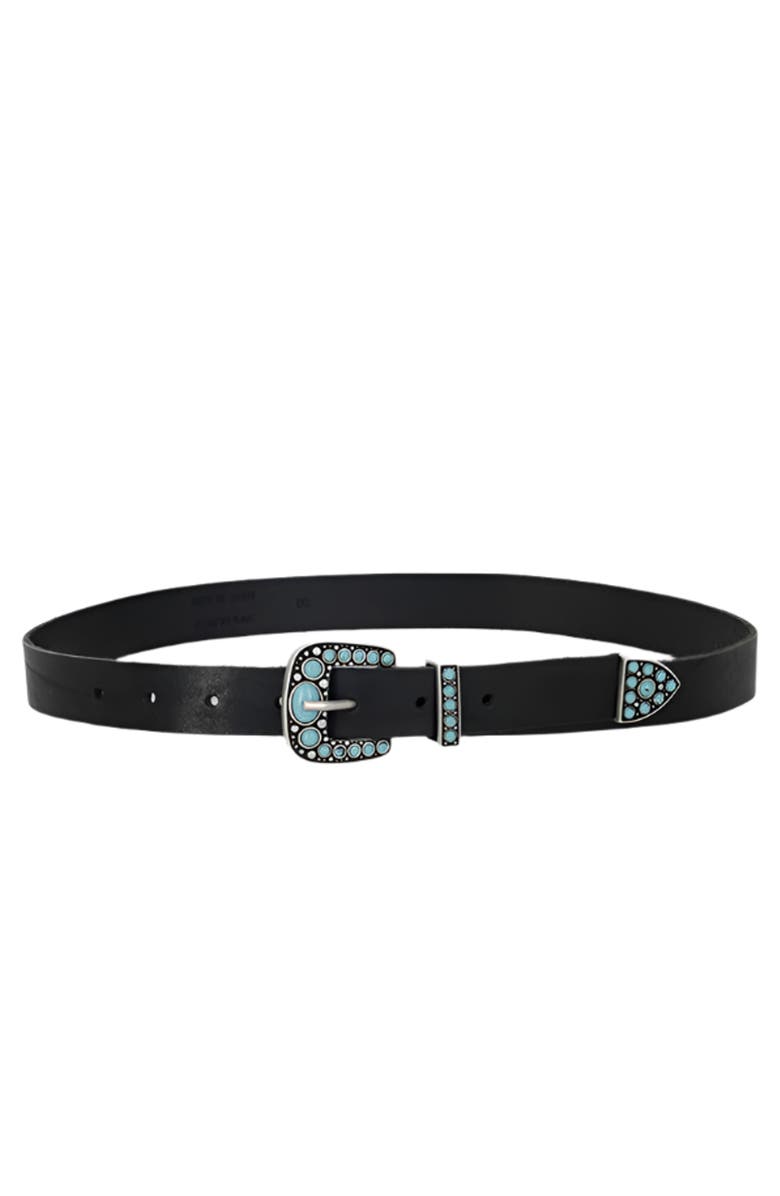 Fortela Thelma Turquoise Leather Belt, Main, color, Black