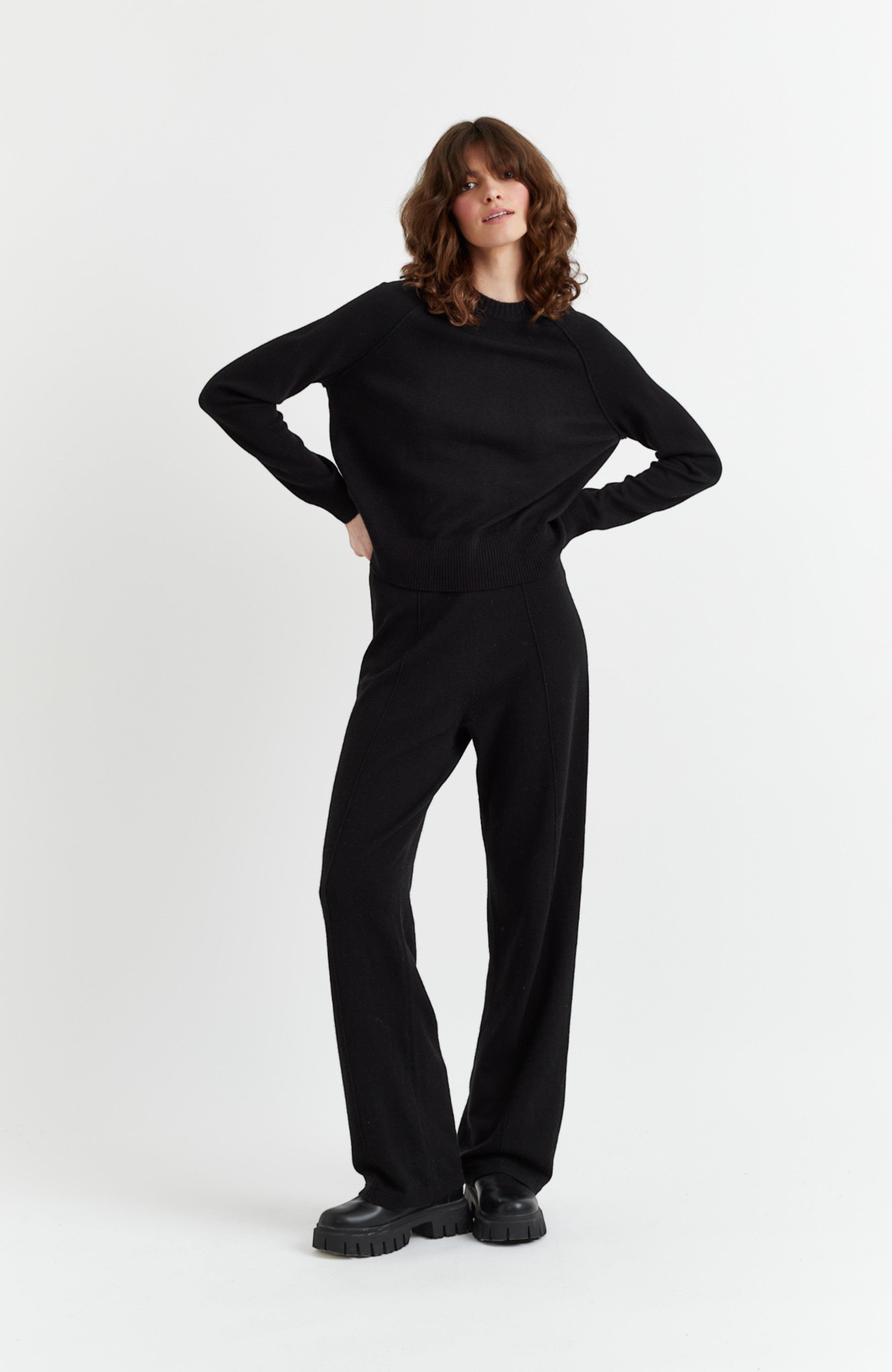Wool Cashmere Wide Leg Track Pants - image 2