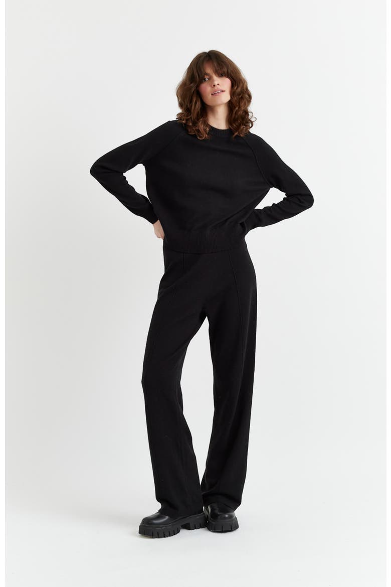 Wool Cashmere Wide Leg Track Pants, Alternate, color, Black